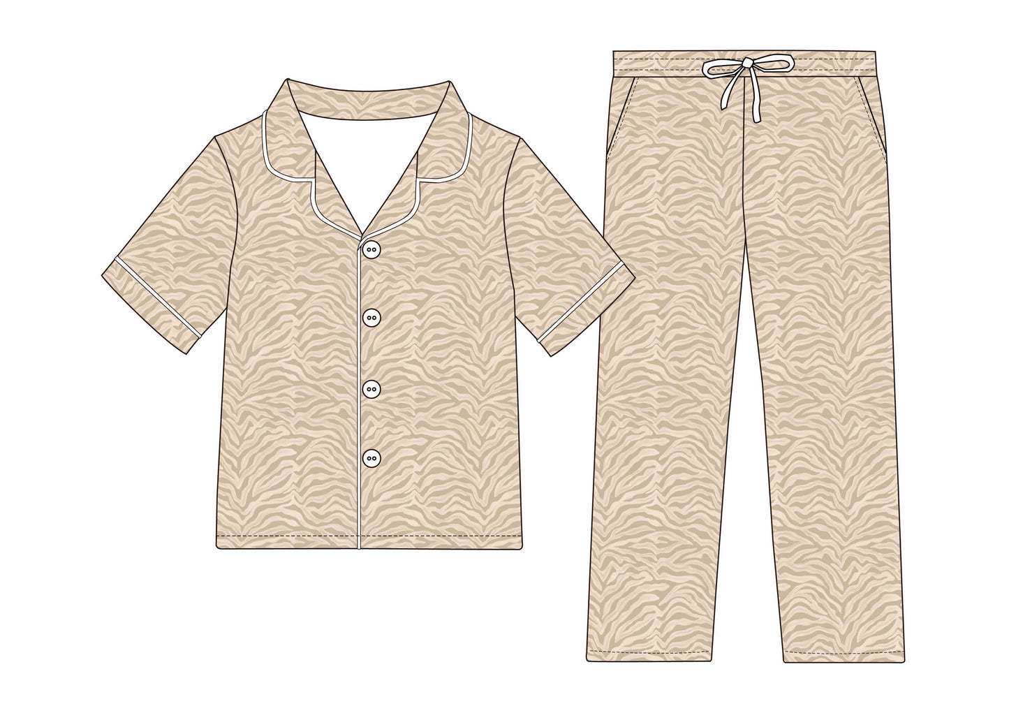 Womens Zebra Button Down Short Sleeve Loungewear Set