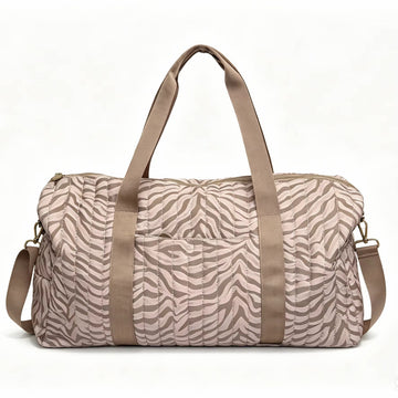 Neutral Zebra Quilted Duffle Bag