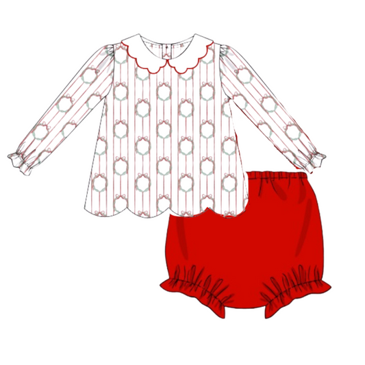 Girls Poinsettia Wreath Bloomers Set