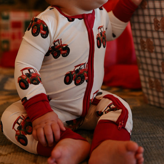 Boys Santa's Little Red Tractor Zipper Romper