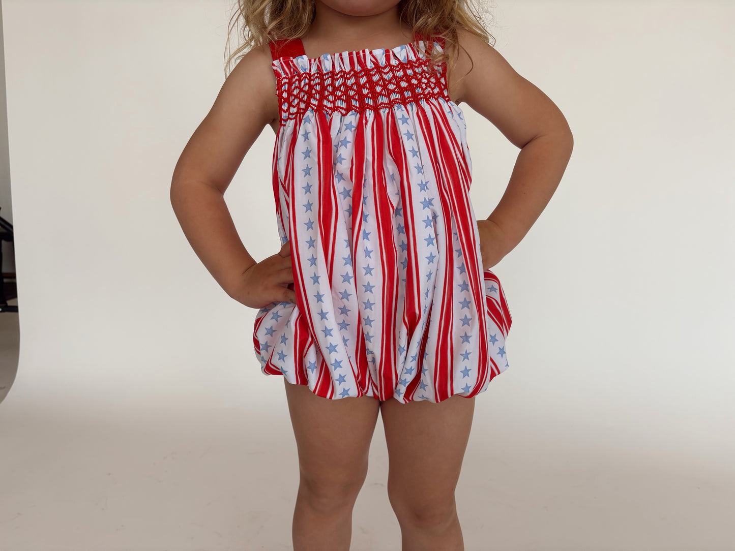 Girls Stars and Stripes Smocked Bubble