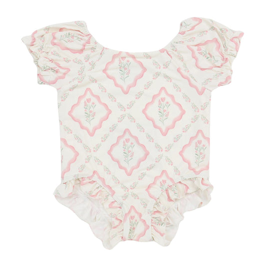 Girls Diamond Floral One Piece Swim