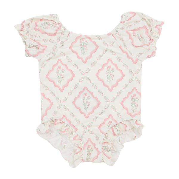 Girls Diamond Floral One Piece Swim