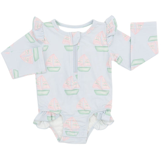 Girls Sailboat Ruffle Rashguard