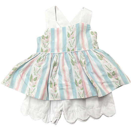 Girls Blue Floral Stripe Shorts Set