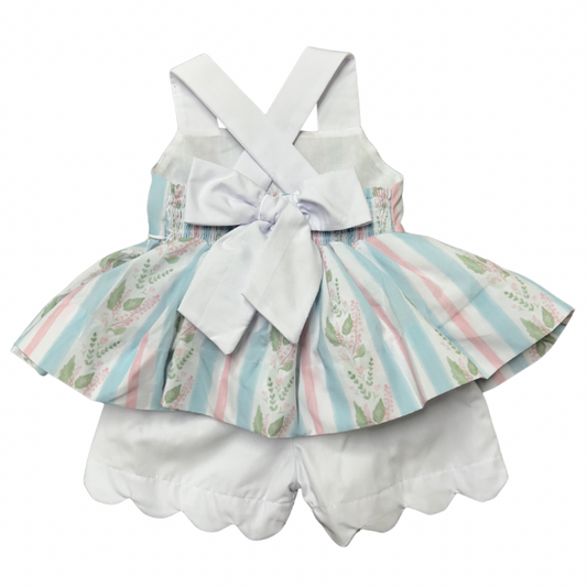 Girls Blue Floral Stripe Shorts Set