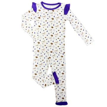 Girls Ruffle Purple Toad Pom Loungewear Set