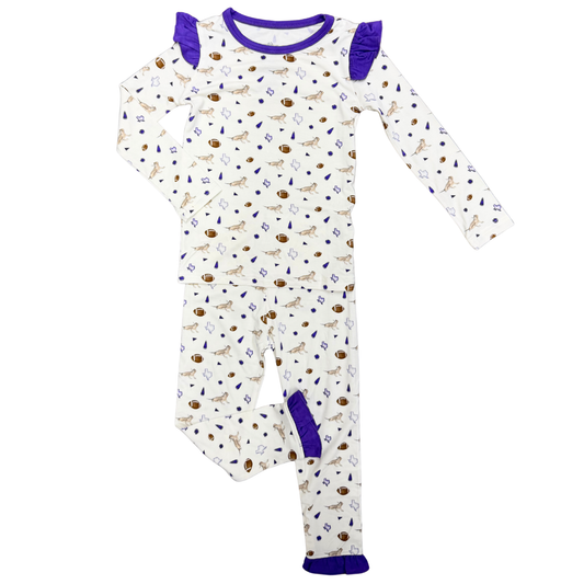Girls Ruffle Purple Toad Pom Loungewear Set
