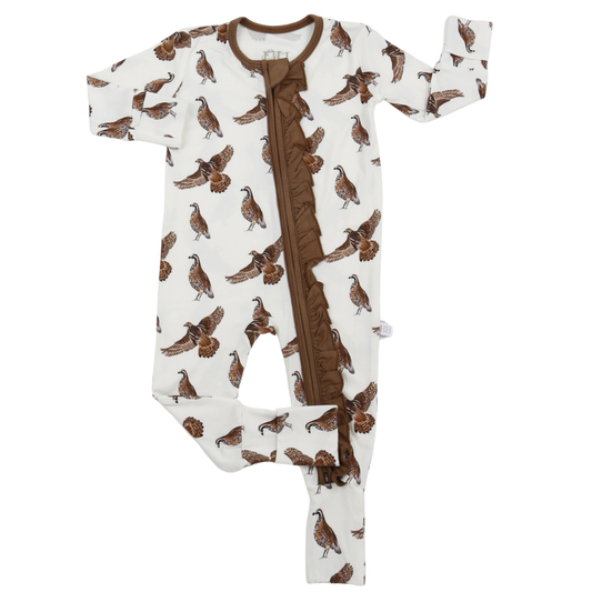 Girls Ruffle Quail Zipper Romper