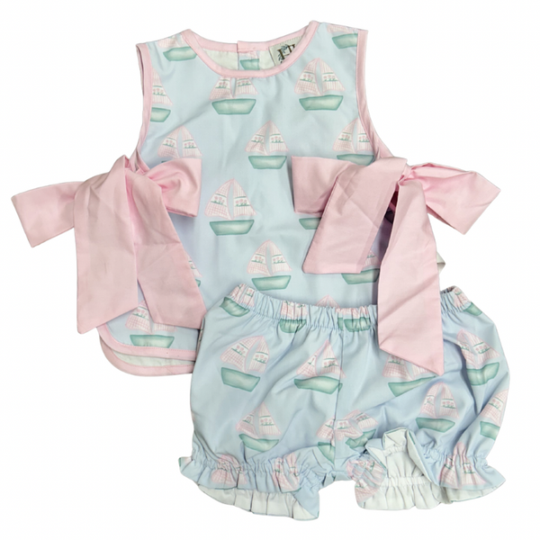 Girls Sailboat Tie Bloomer Set