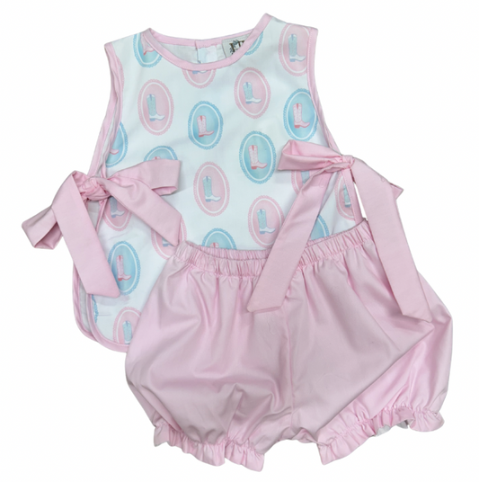 Girls Oval Boot Side Tie Bloomer Set
