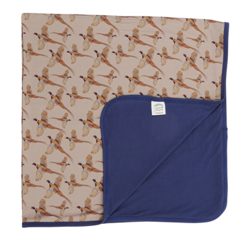 Navy Pheasant Stroller Blanket