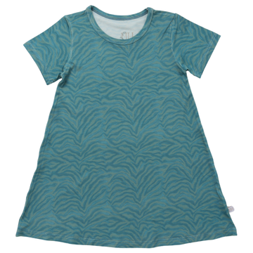 (PRE ORDER: EARLY NOVEMBER) Girls Teal Zebra Bamboo Dress