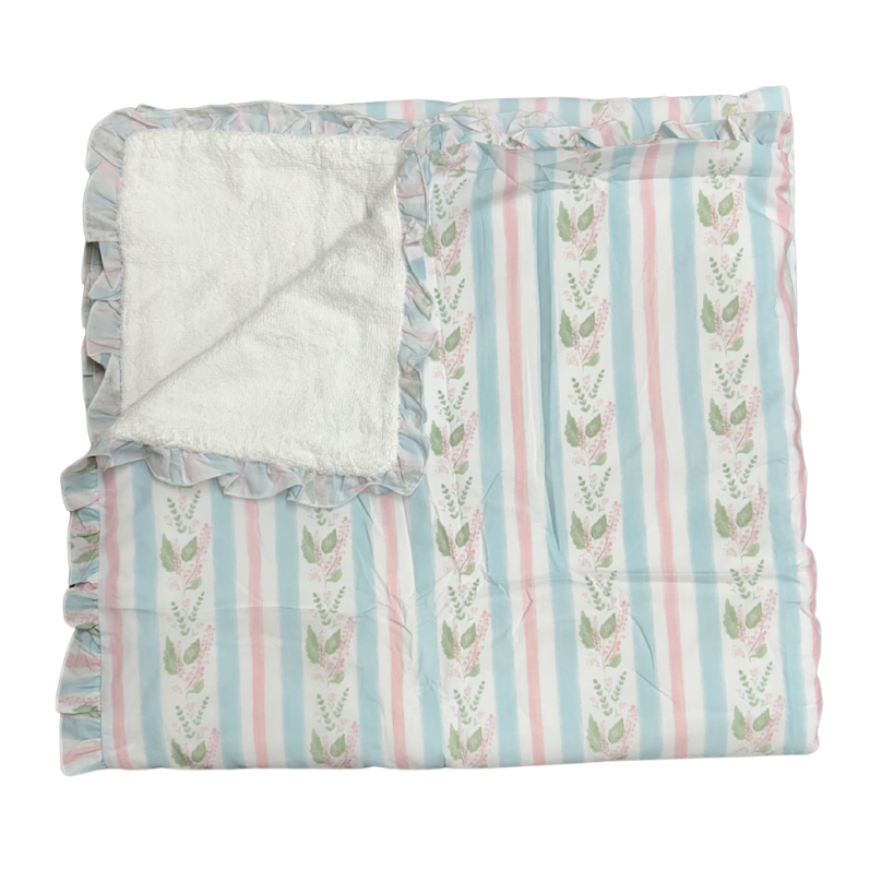 Girls Blue Floral Stripe Ruffle Beach Towel