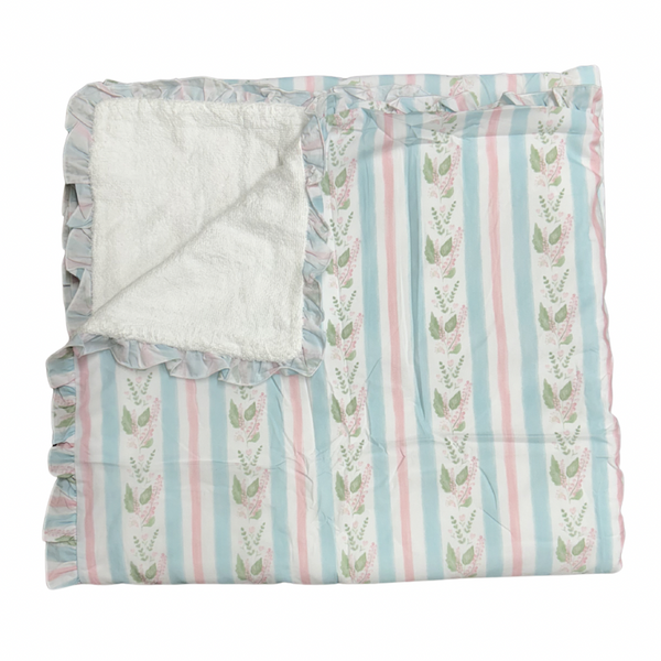 Girls Blue Floral Stripe Ruffle Beach Towel