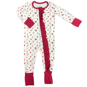 Girls Ruffle Elephant Pom Zipper Romper