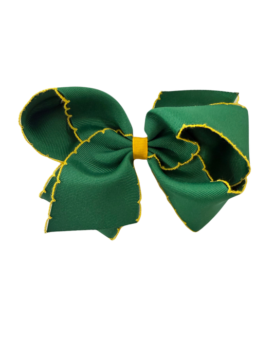 King Girls Hair Bow With Moonstitch Edge - Forest Green