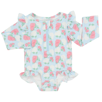 Girls Pink Hydrangea Ruffle Rashguard