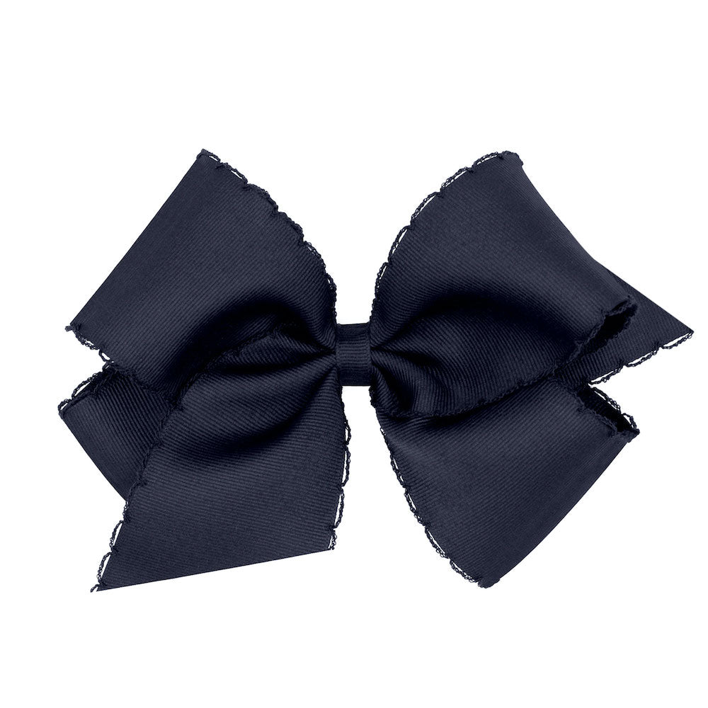 King Grosgrain Hair Bow with Matching Moonstitch Edge - Navy