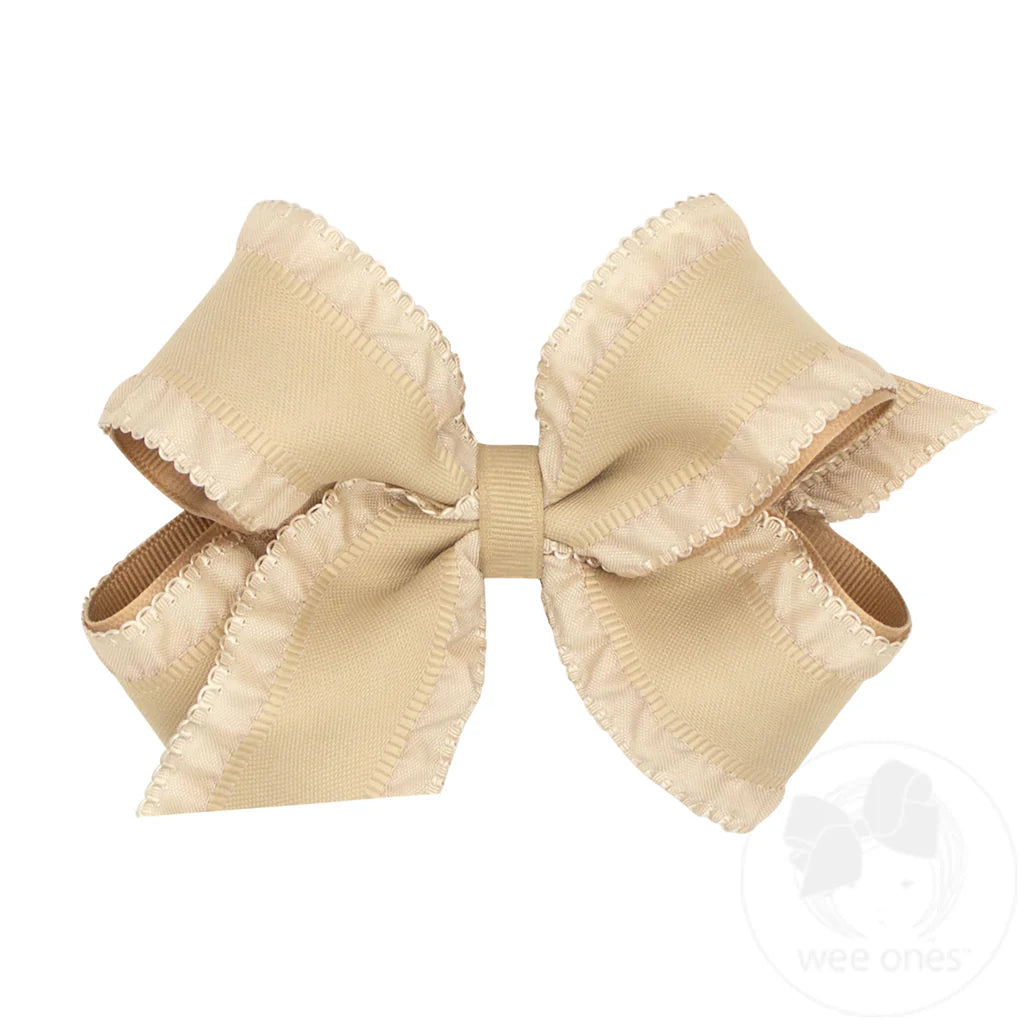Medium Ruffle Grosgrain Overlay Bow- Oatmeal