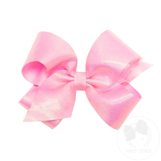 King Sheer Iridescent and Grosgrain Overlay Hair Bow - Pearl Pink