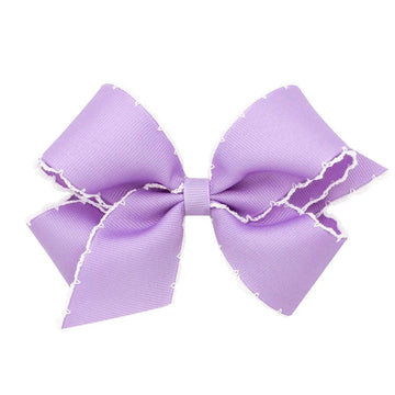 Mini Wee Ones Girls Classic Moonstitch Bow on Clip - Lavender with White