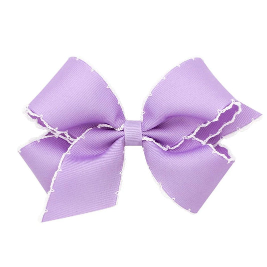 King Girls Hair Bow With Moonstitch Edge - Lavender and white