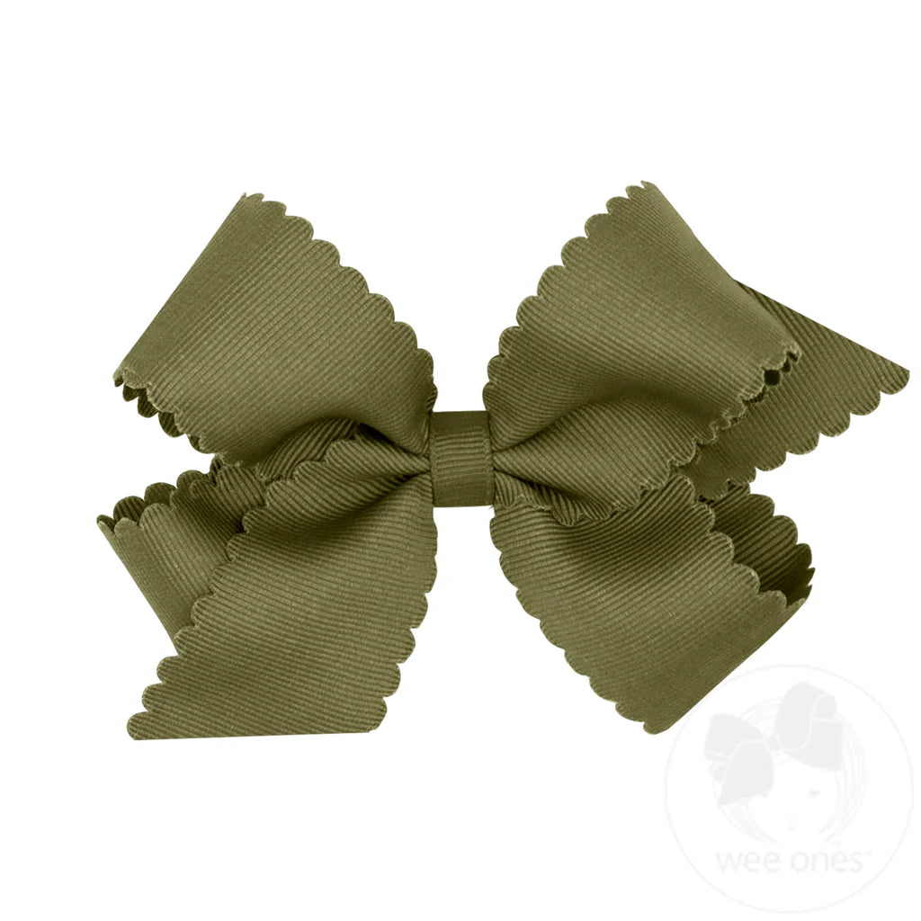 Medium Grosgrain Hair Bow with Scalloped Edge - Sage