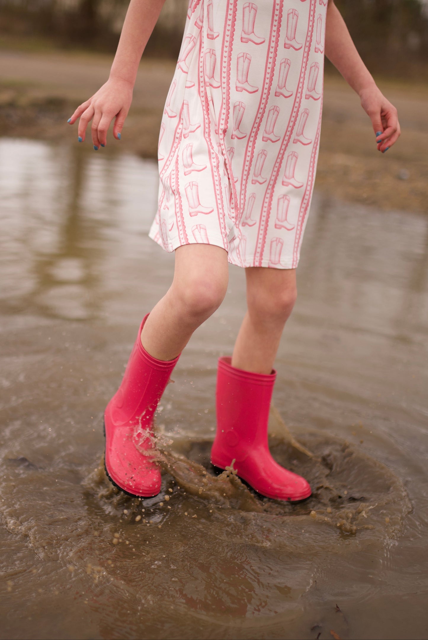 Girls Pink Heart Boots Bamboo Dress