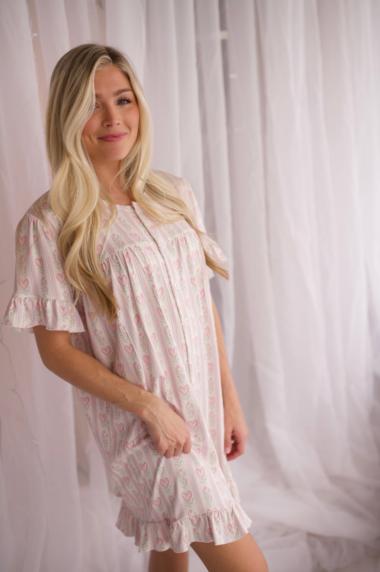 Womens Floral Heart Ruffle Sleeve Bamboo Nightgown