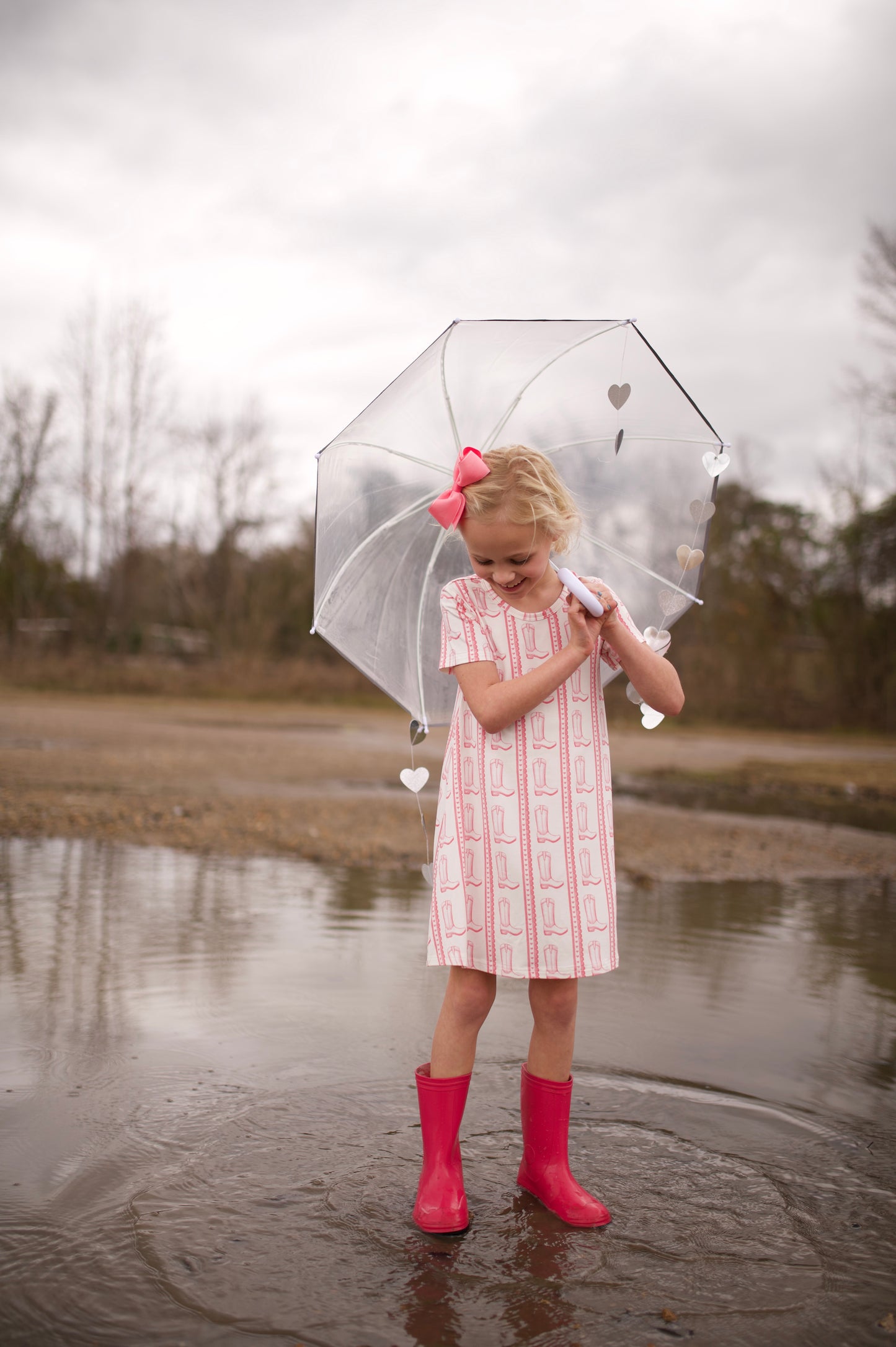 Girls Pink Heart Boots Bamboo Dress
