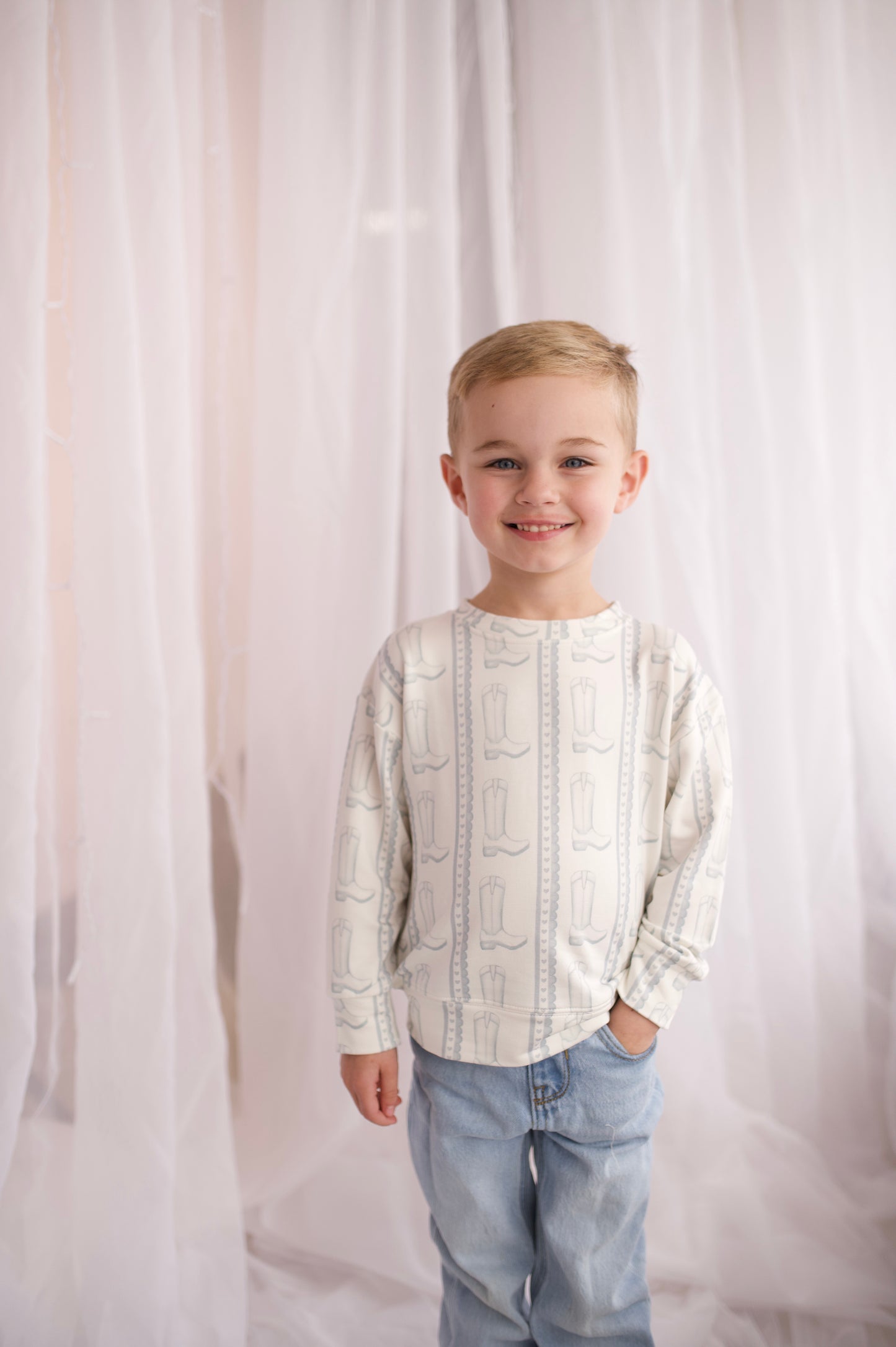 Blue Heart Boot Crew Neck