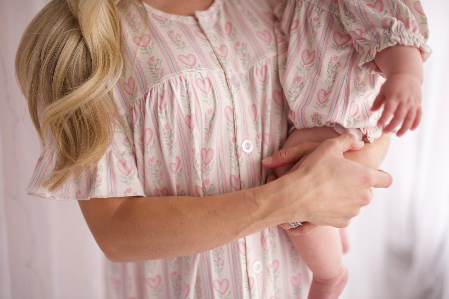 Womens Floral Heart Ruffle Sleeve Bamboo Nightgown