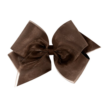 King Satin with Grosgrain Underlay Hair Bow - Coffee
